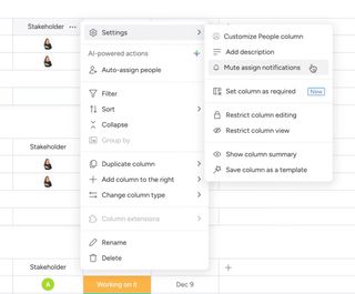 Mute people column notifications