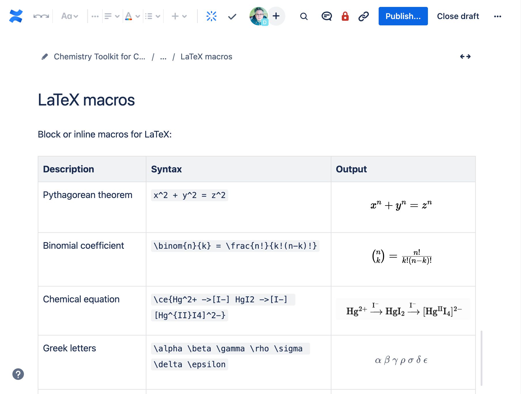 LaTeX math and chemical equations