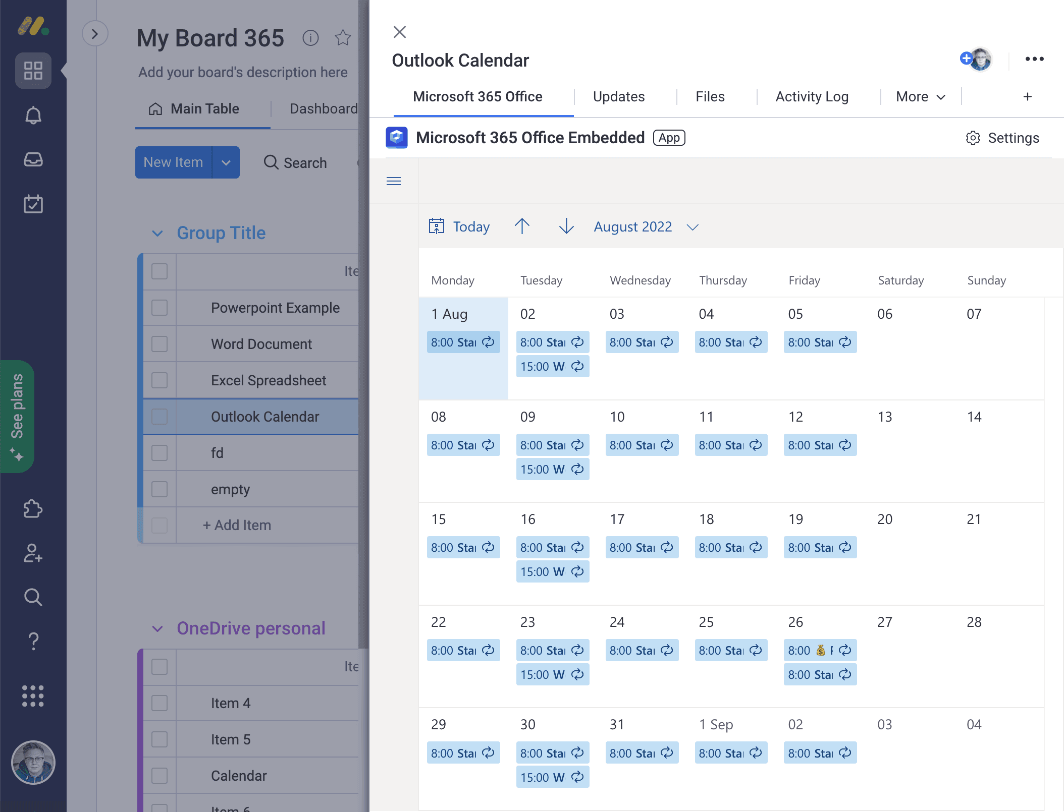 Embed Outlook shared calendars