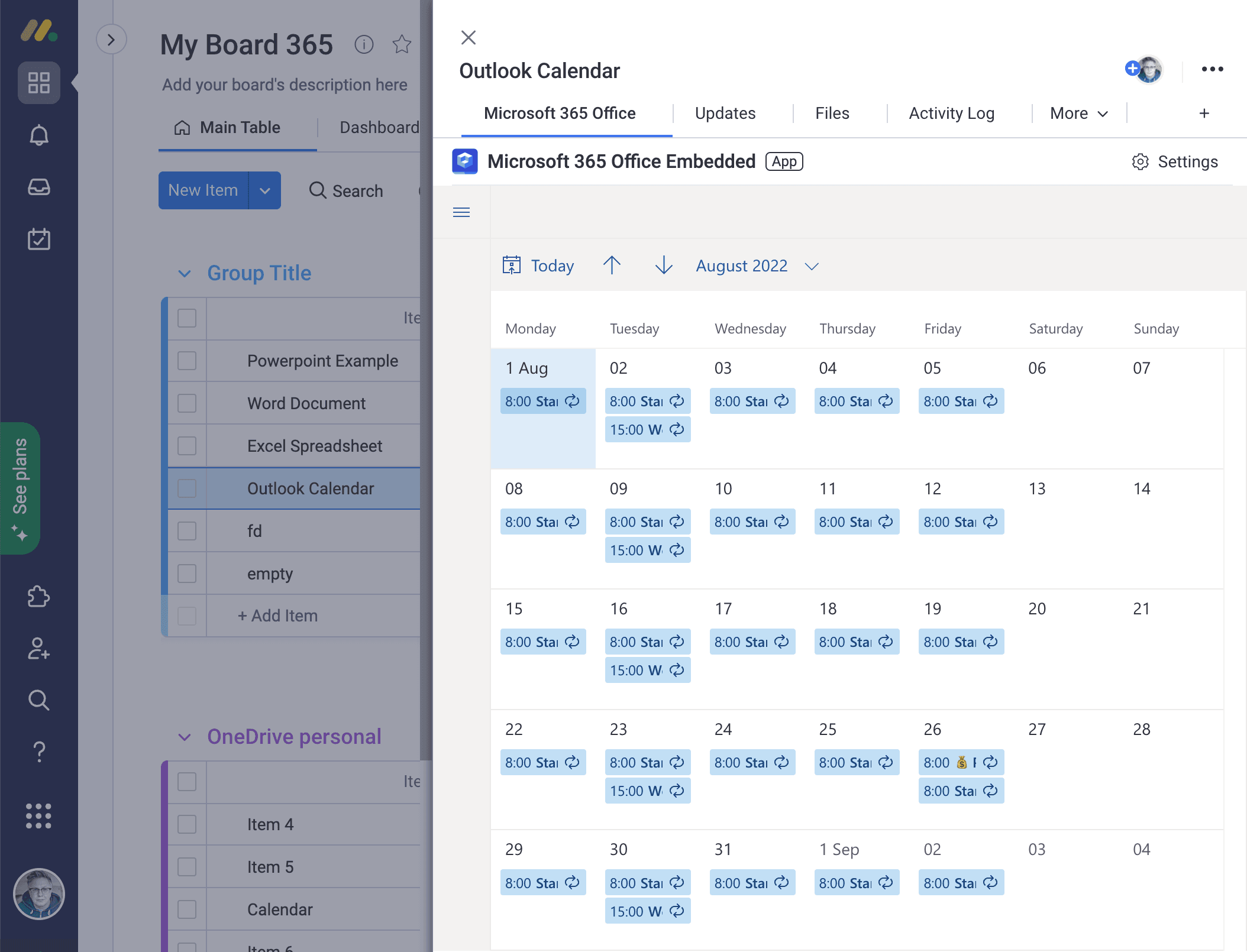 Microsoft 365 Office Embedded In Monday